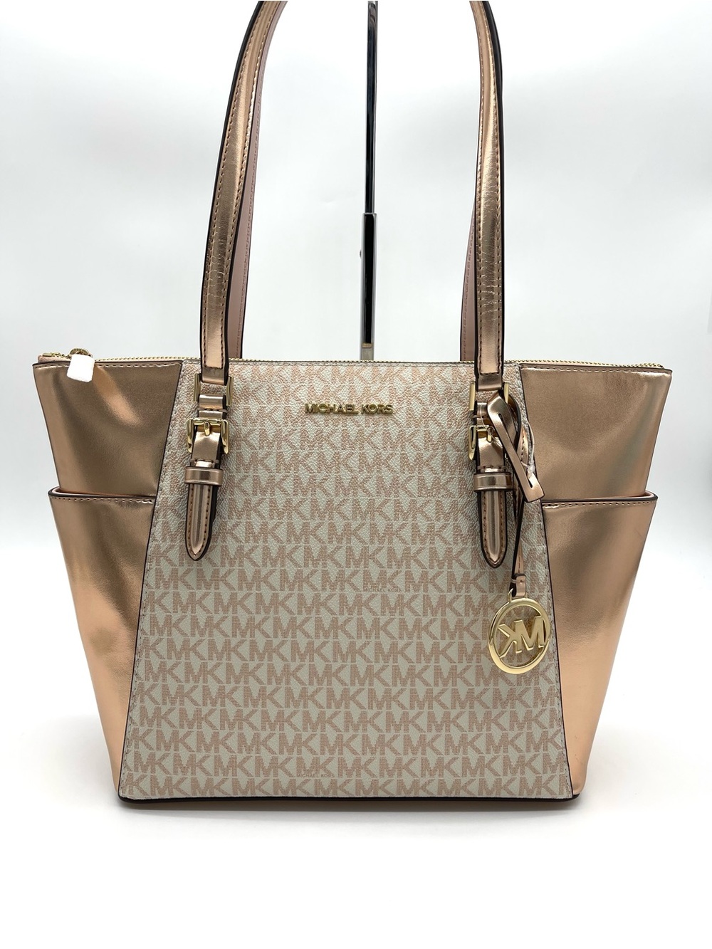 Michael Kors Metallic Rose Gold MK Logo Tote